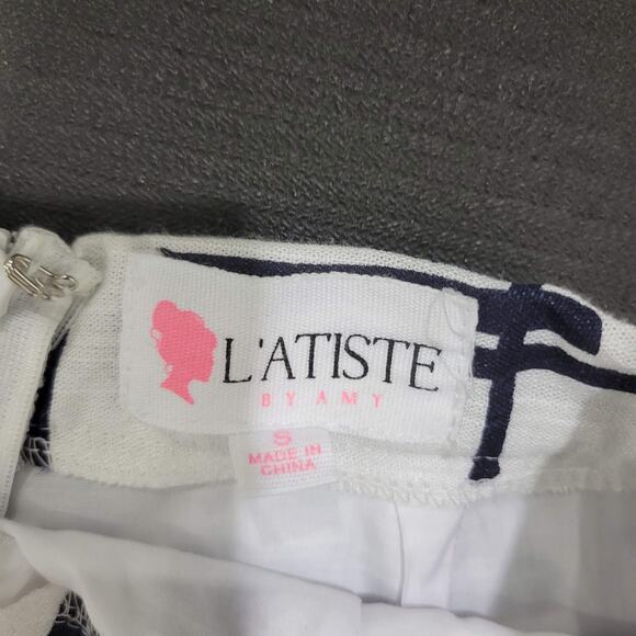 Latiste by Amy Shorts Blue White High Waist Layered Flounce Tap Pant Size Small - Picture 8 of 14